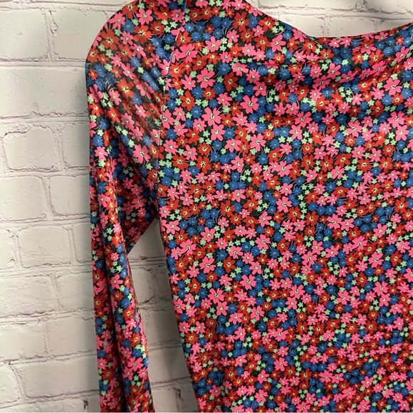 AFRM NEW Corinne Cutout side shirred knit mini dress red ditsy Medium coquette - Picture 11 of 13